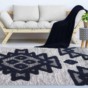 Superior Bohemian Wool Geometric Medallion Fringe Indoor Area or Runner Rug-Rugs-Superior-Black-Ivory-2.6 ft. x 10 ft.-Home City Inc