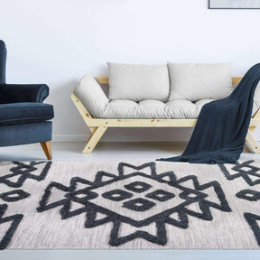 Superior Bohemian Wool Geometric Medallion Fringe Indoor Area or Runner Rug-Rugs-Superior-Black-Ivory-2.6 ft. x 10 ft.-Home City Inc