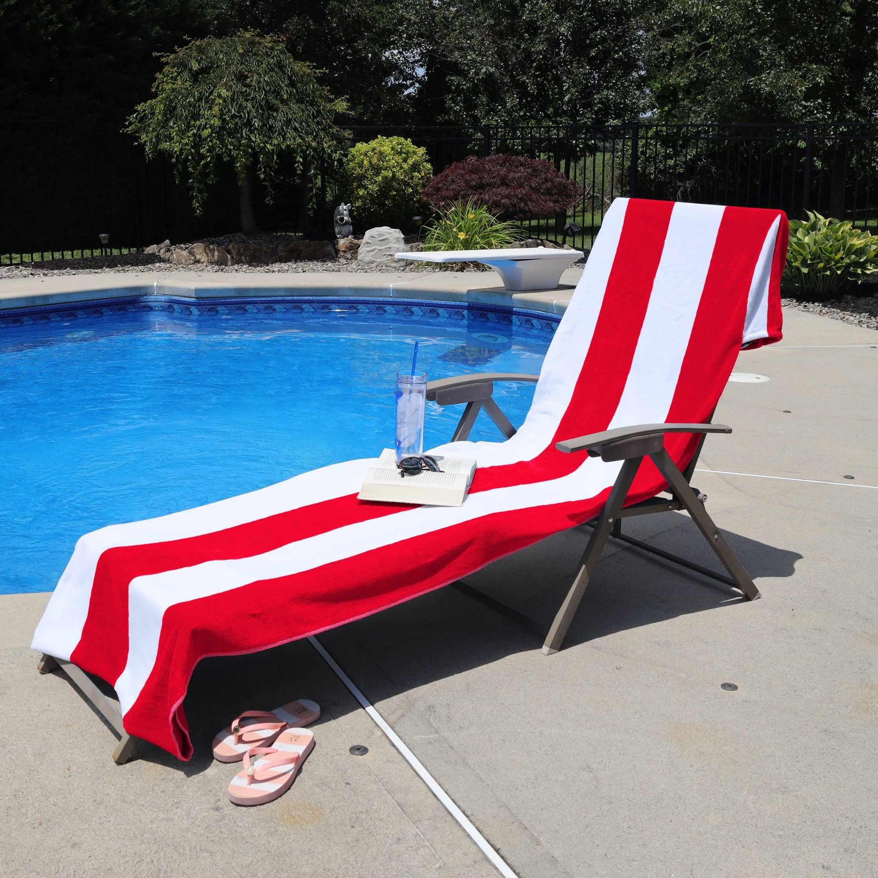 Superior Cotton Standard Size Cabana Stripe Chaise Lounge Chair Cover - Red