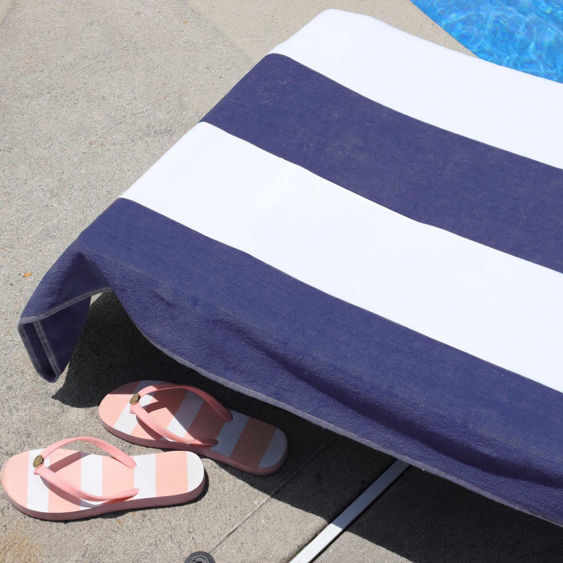 Superior Cotton Standard Size Cabana Stripe Chaise Lounge Chair Cover - Blue