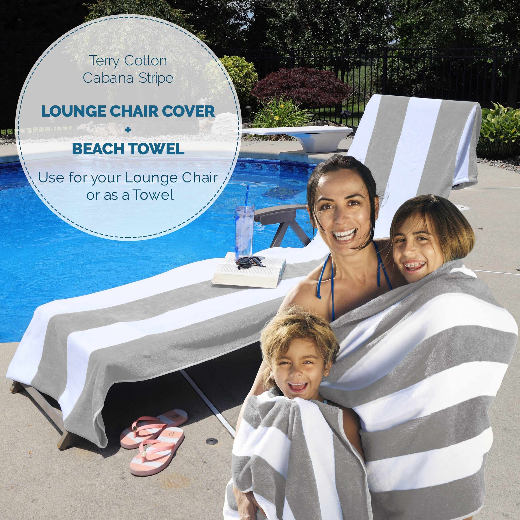 Superior Cotton Standard Size Cabana Stripe Chaise Lounge Chair Cover - Light Grey