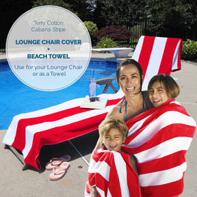 Superior Cotton Standard Size Cabana Stripe Chaise Lounge Chair Cover - Red