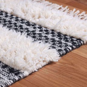  Superior Farmhouse Wool Geometric Stripe Fringe Indoor Area or Runner Rug - Black