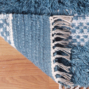  Superior Farmhouse Wool Geometric Stripe Fringe Indoor Area or Runner Rug - Blue
