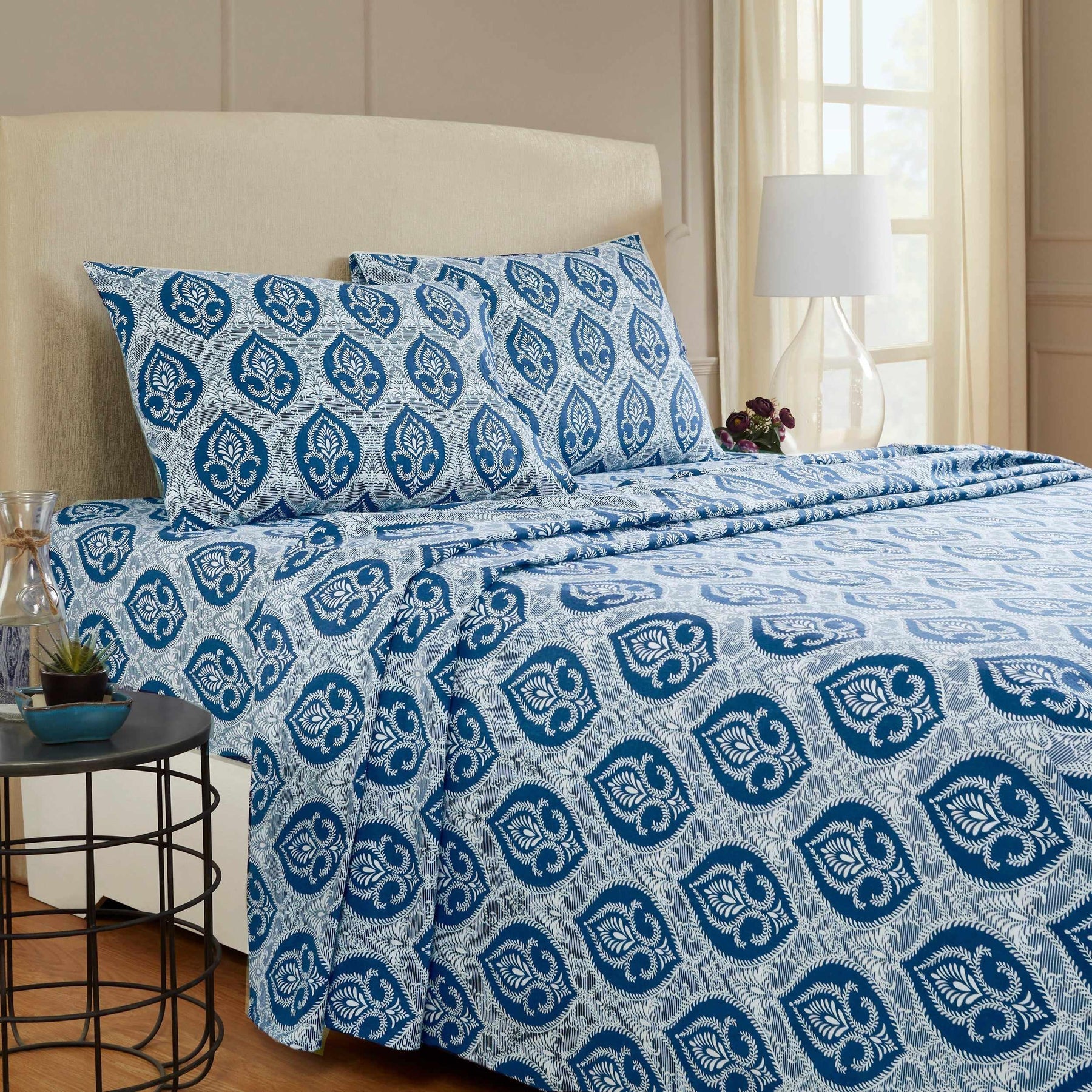  Superior Fleur-de-Lis Deep Pocket Cotton Flannel Sheet Set - Nvay Blue