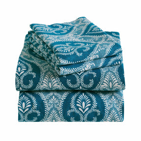 Superior Fleur-de-Lis Deep Pocket Cotton Flannel Sheet Set - Teal