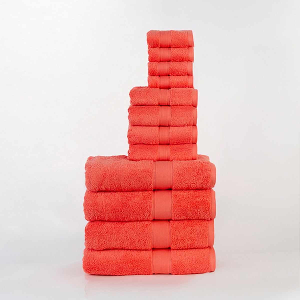 Modern Organic Solid 650 GSM 12- Pieces Towel Set - Coral
