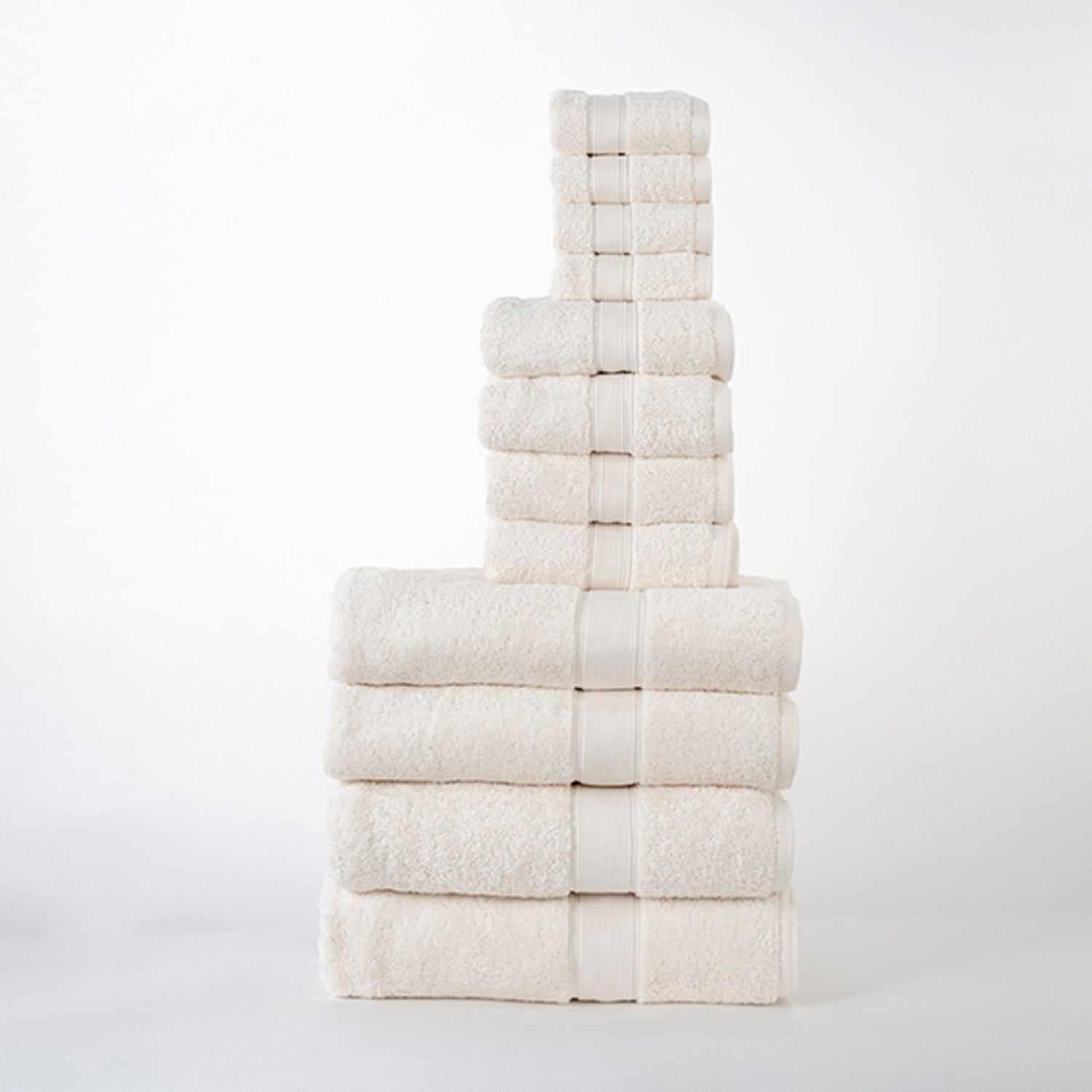  Organic Cotton Plush Solid Assorted 12 Piece Towel Set - Ivory