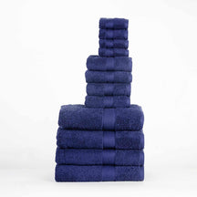  Organic Cotton Plush Solid Assorted 12 Piece Towel Set - Navy Blue