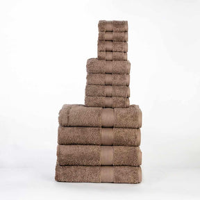  Organic Cotton Plush Solid Assorted 12 Piece Towel Set - Taupe