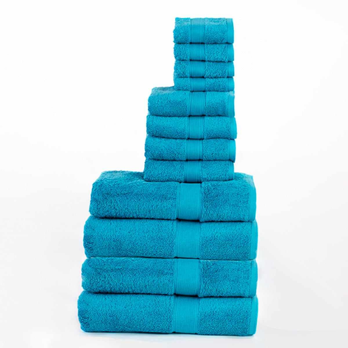  Organic Cotton Plush Solid Assorted 12 Piece Towel Set - Turquoise