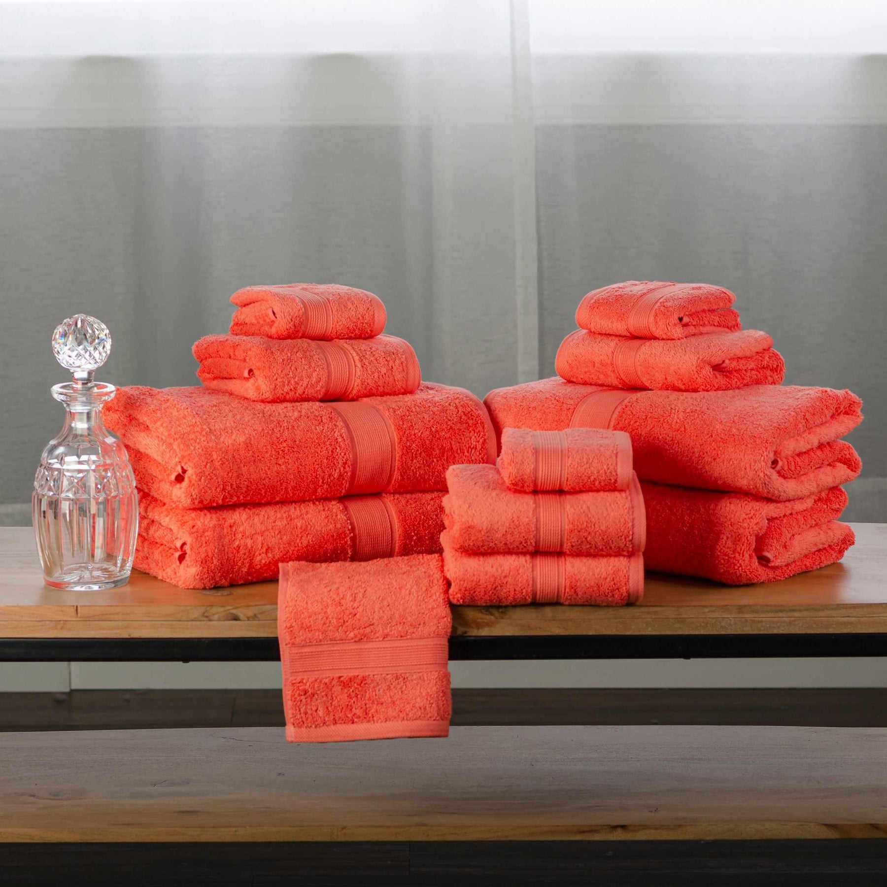 Modern Organic Solid 650 GSM 12- Pieces Towel Set - Coral