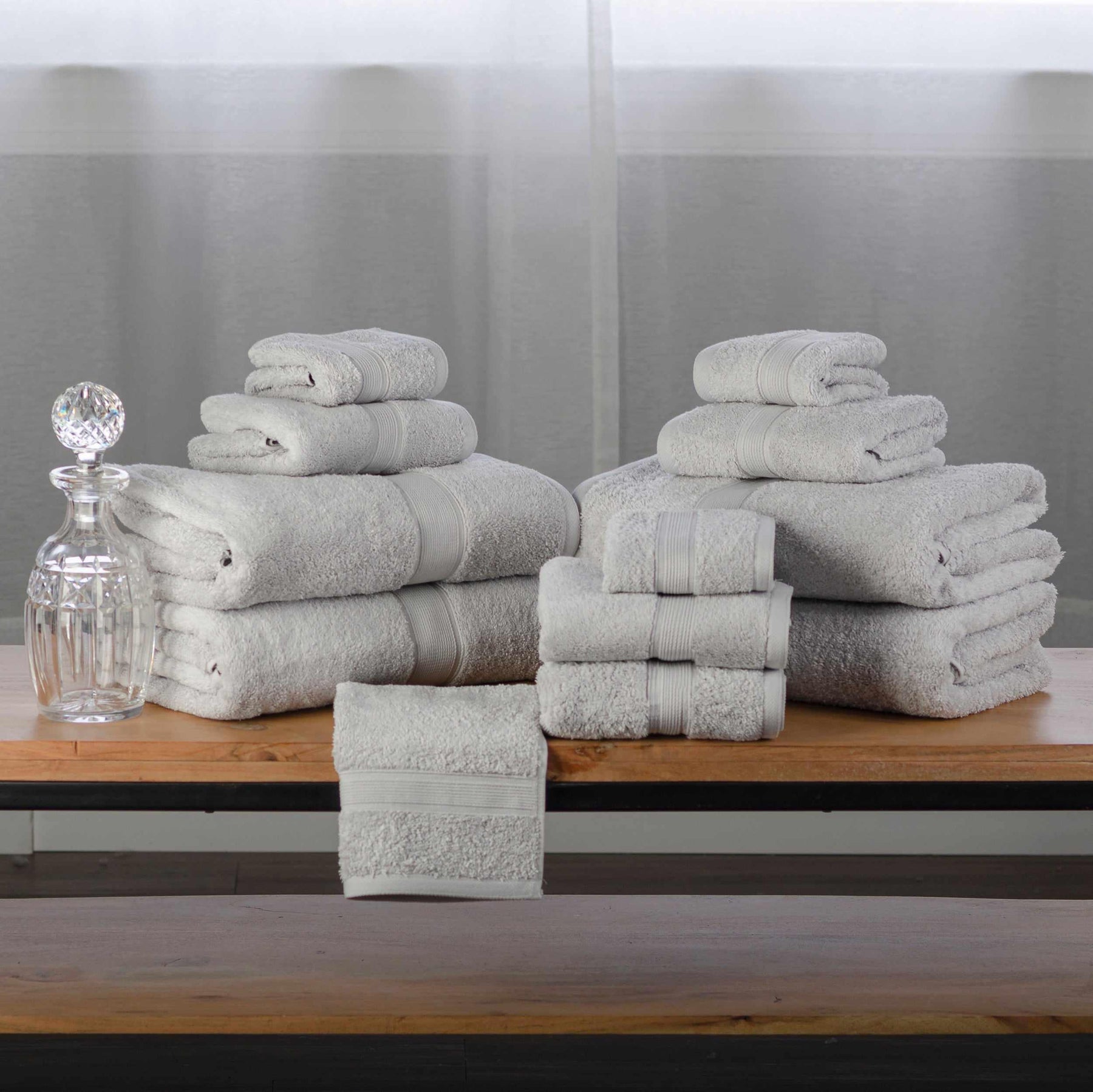 Modern Organic Solid 650 GSM 12- Pieces Towel Set - Silver