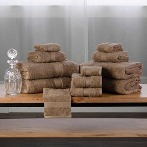 Modern Organic Solid 650 GSM 12- Pieces Towel Set - Taupe