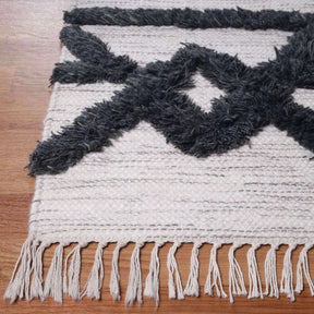 Superior Southwestern Wool Abstract Line Geometric Fringe Area or Runner Rug  - Charcoal
