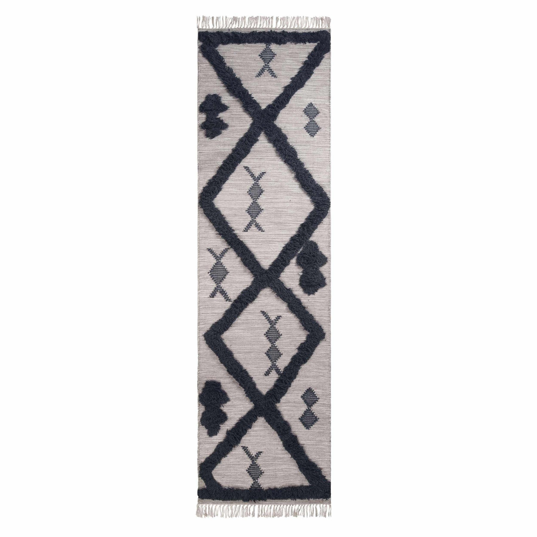 Superior Southwestern Wool Abstract Line Geometric Fringe Area or Runner Rug - Charcoal