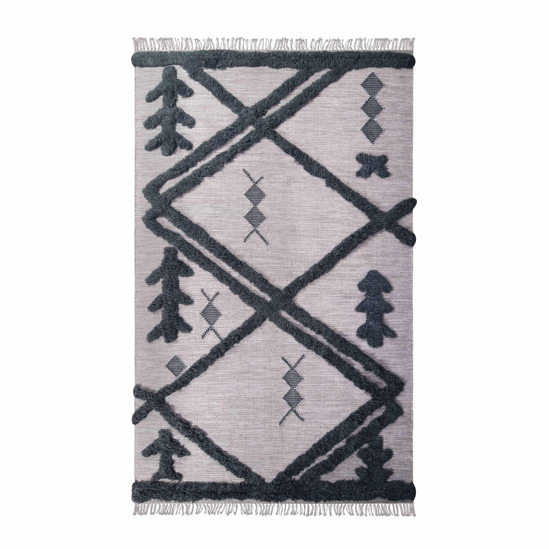 Superior Southwestern Wool Abstract Line Geometric Fringe Area or Runner Rug - Charcoal