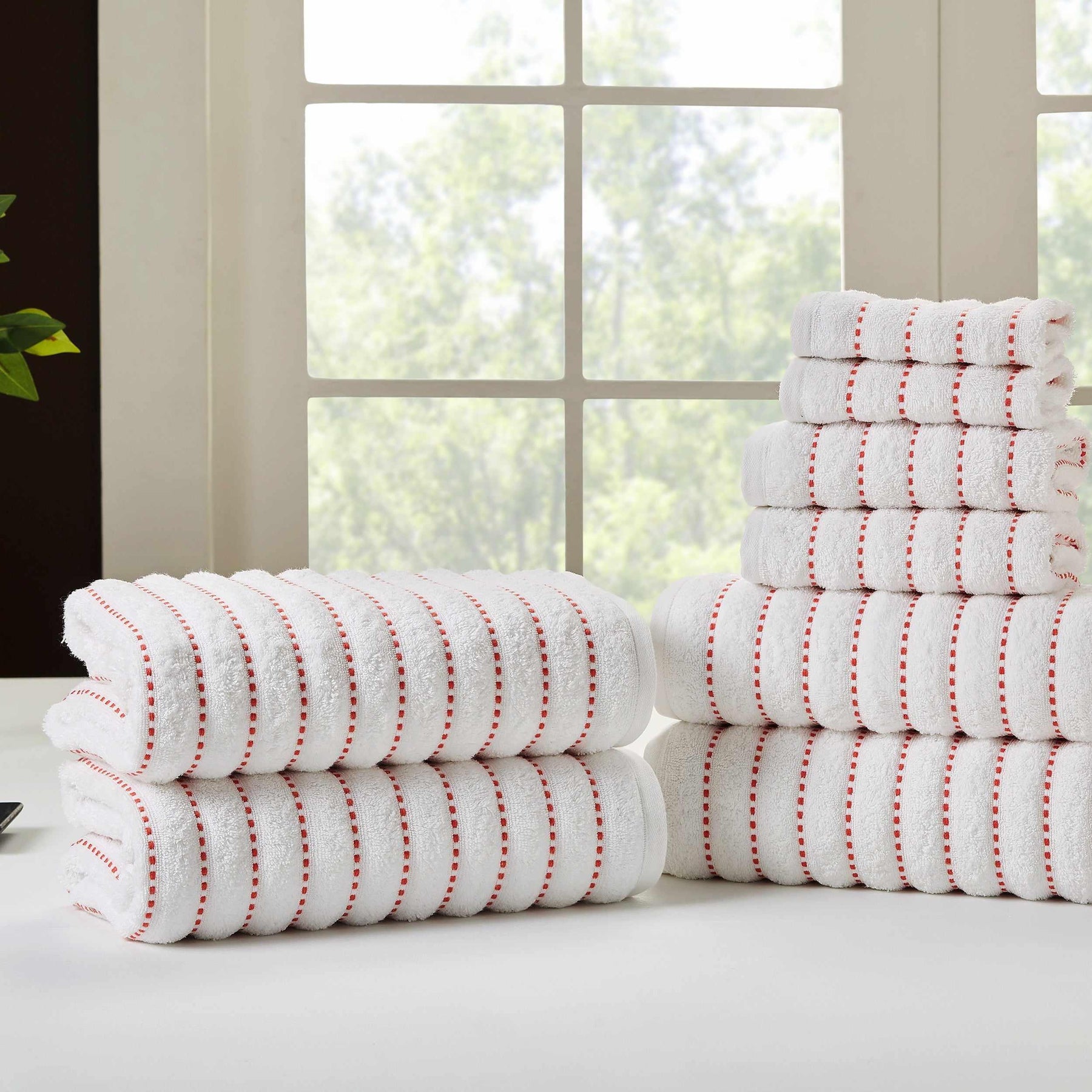 Traditional Organic Wave 650 GSM 8- Pieces Towel Set Media - Coral