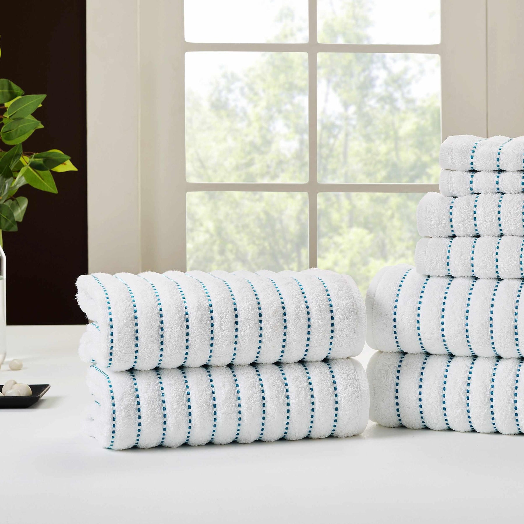 Traditional Organic Wave 650 GSM 8- Pieces Towel Set Media - Turquoise