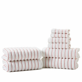 Traditional Organic Wave 650 GSM 8- Pieces Towel Set  - Coral