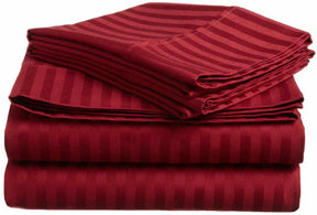 Traditional 300-Thread Count Stripe Egyptian Cotton Waterbed Sheet Set  - Burgundy