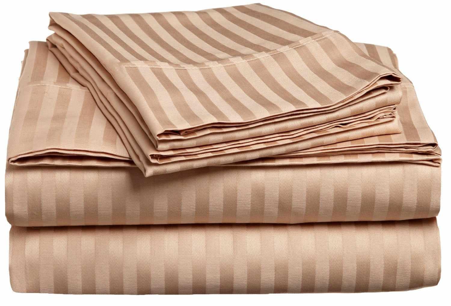Traditional 300-Thread Count Stripe Egyptian Cotton Waterbed Sheet Set  - Beige