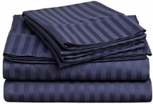 Traditional 300-Thread Count Stripe Egyptian Cotton Waterbed Sheet Set  - Navy Blue