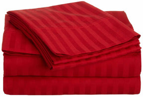 Traditional 300-Thread Count Stripe Egyptian Cotton Waterbed Sheet Set  - Red
