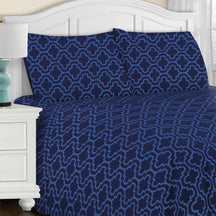 Superior Traditional Cotton Flannel Solid Trellis Deep Pocket Sheet Set - Navy Blue