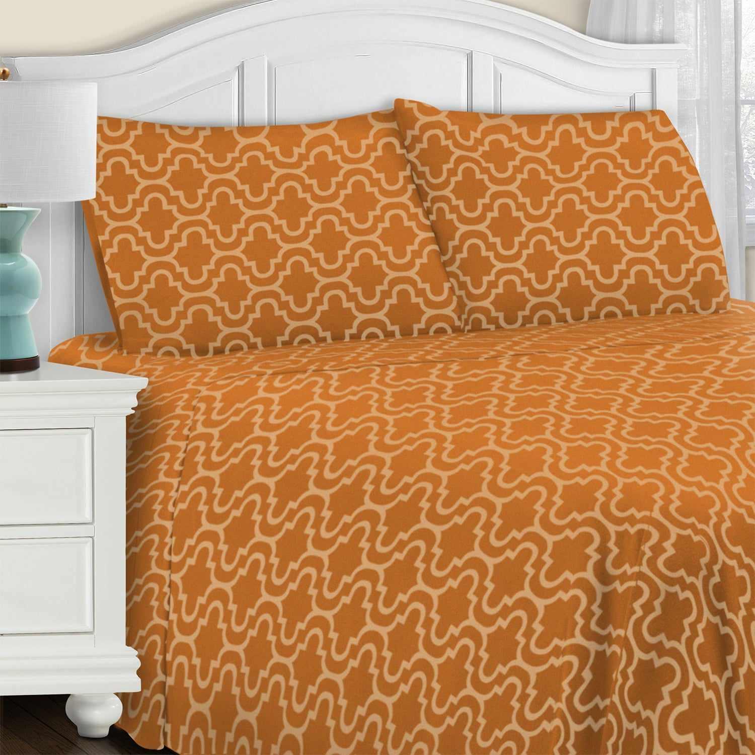Superior Traditional Cotton Flannel Solid Trellis Deep Pocket Sheet Set - Pumpkin