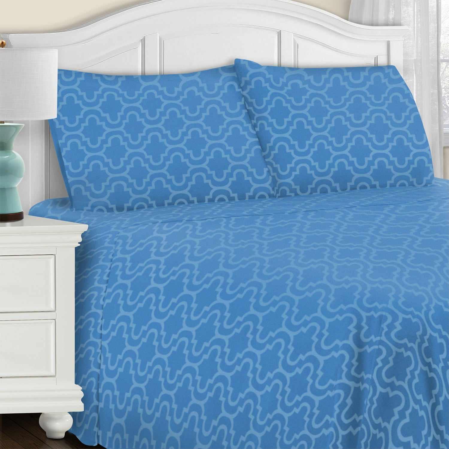 Superior Traditional Cotton Flannel Solid Trellis Deep Pocket Sheet Set - Light Blue