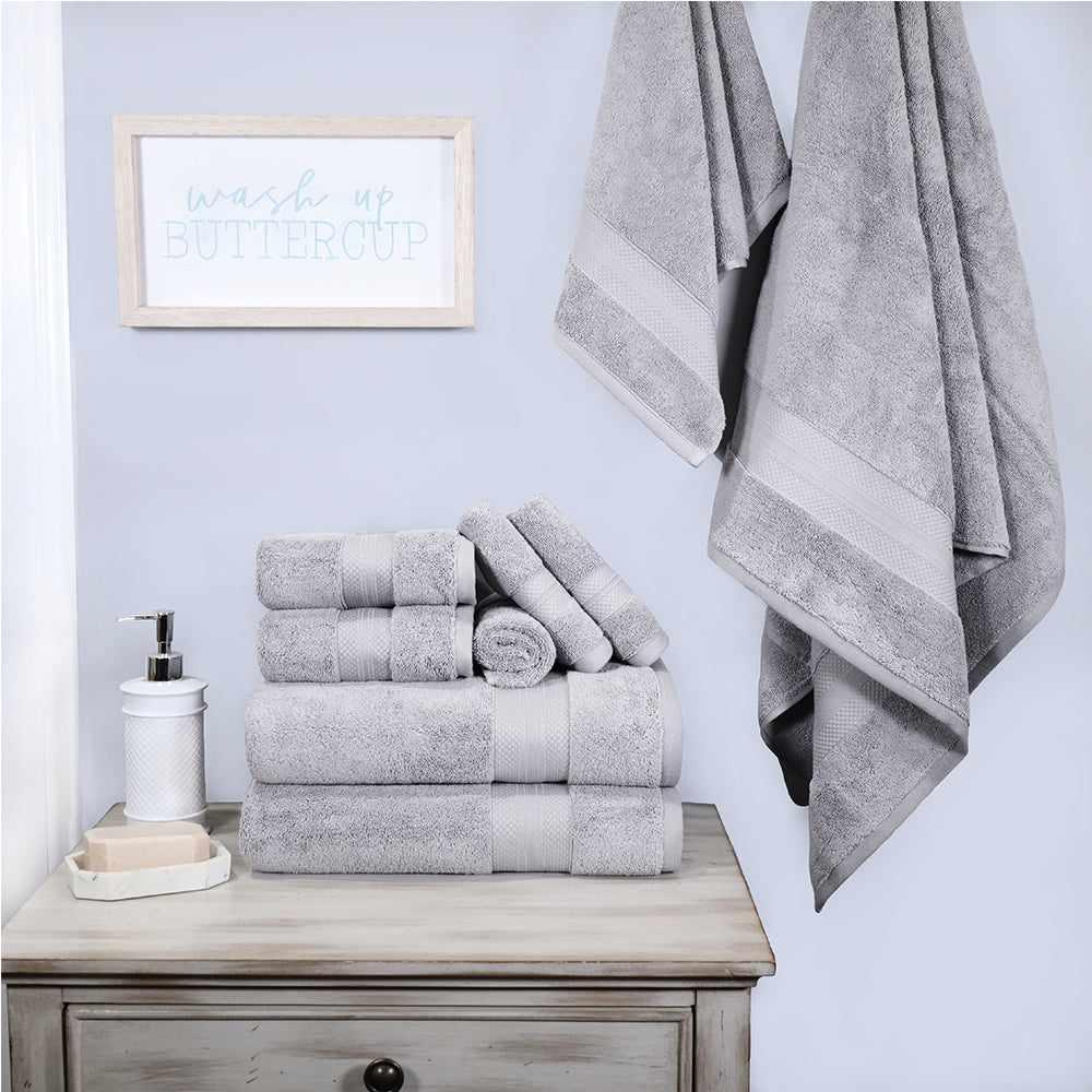  Superior Premium Turkish Cotton Assorted 9-Piece Towel Set - Grey