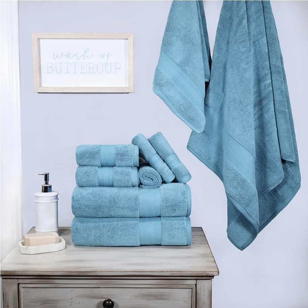  Superior Premium Turkish Cotton Assorted 9-Piece Towel Set - Denim Blue