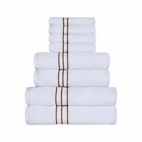  Traditional Organic Wave 650 GSM 8- Pieces Towel Set - White-Latte