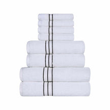  Traditional Organic Wave 650 GSM 8- Pieces Towel Set - White-Black