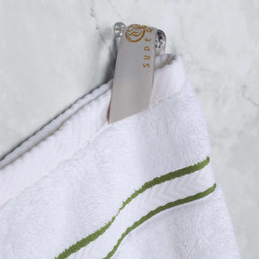  Traditional Organic Wave 650 GSM 8- Pieces Towel Set - White-Forest Green