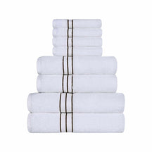  Traditional Organic Wave 650 GSM 8- Pieces Towel Set - White-Choco