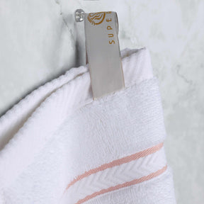  Traditional Organic Wave 650 GSM 8- Pieces Towel Set - White-Tea Rose