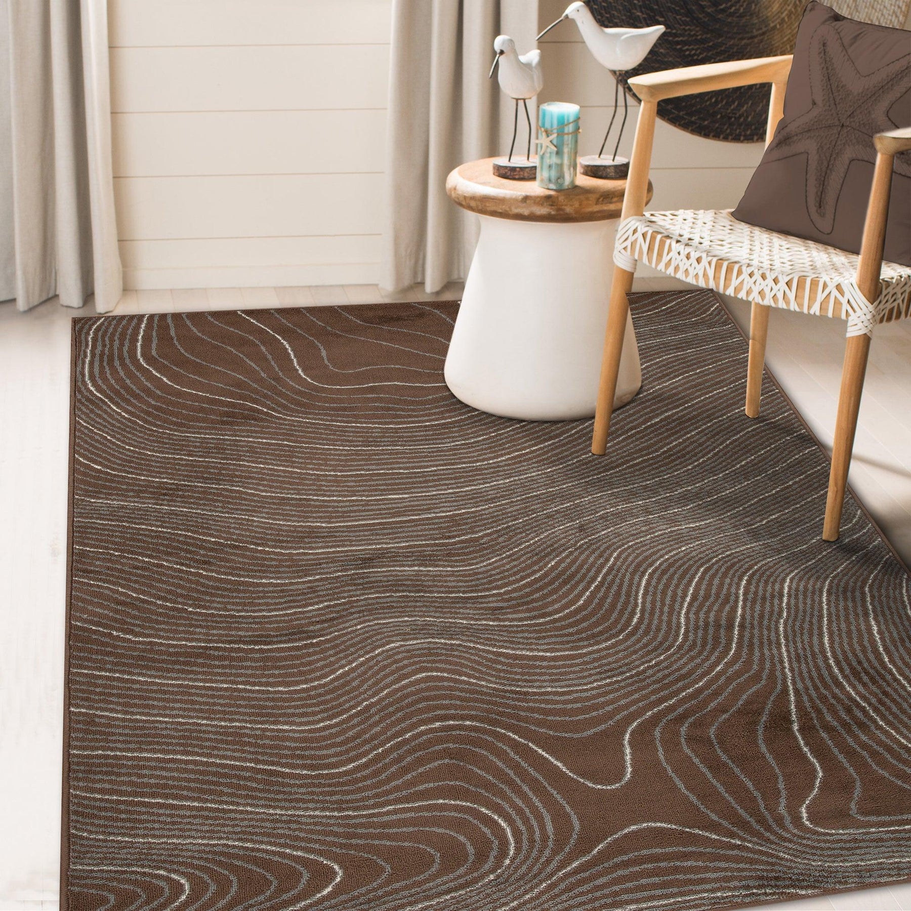 Modern Abstract Line Design Indoor Area Rug or Runner - Chocolate