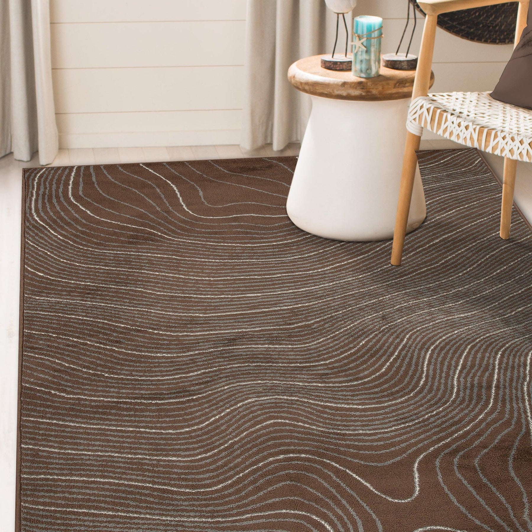 Modern Abstract Line Design Indoor Area Rug or Runner - Chocolate