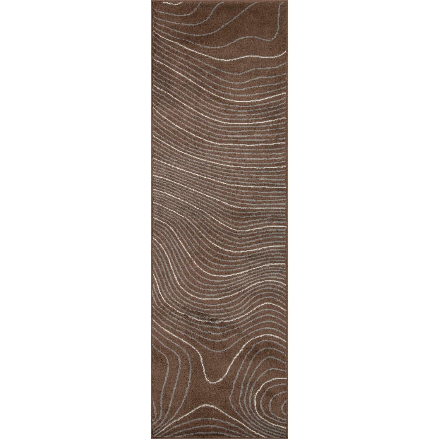 Modern Abstract Line Design Indoor Area Rug or Runner - Chocolate