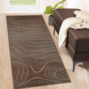 Modern Abstract Line Design Indoor Area Rug or Runner - Chocolate