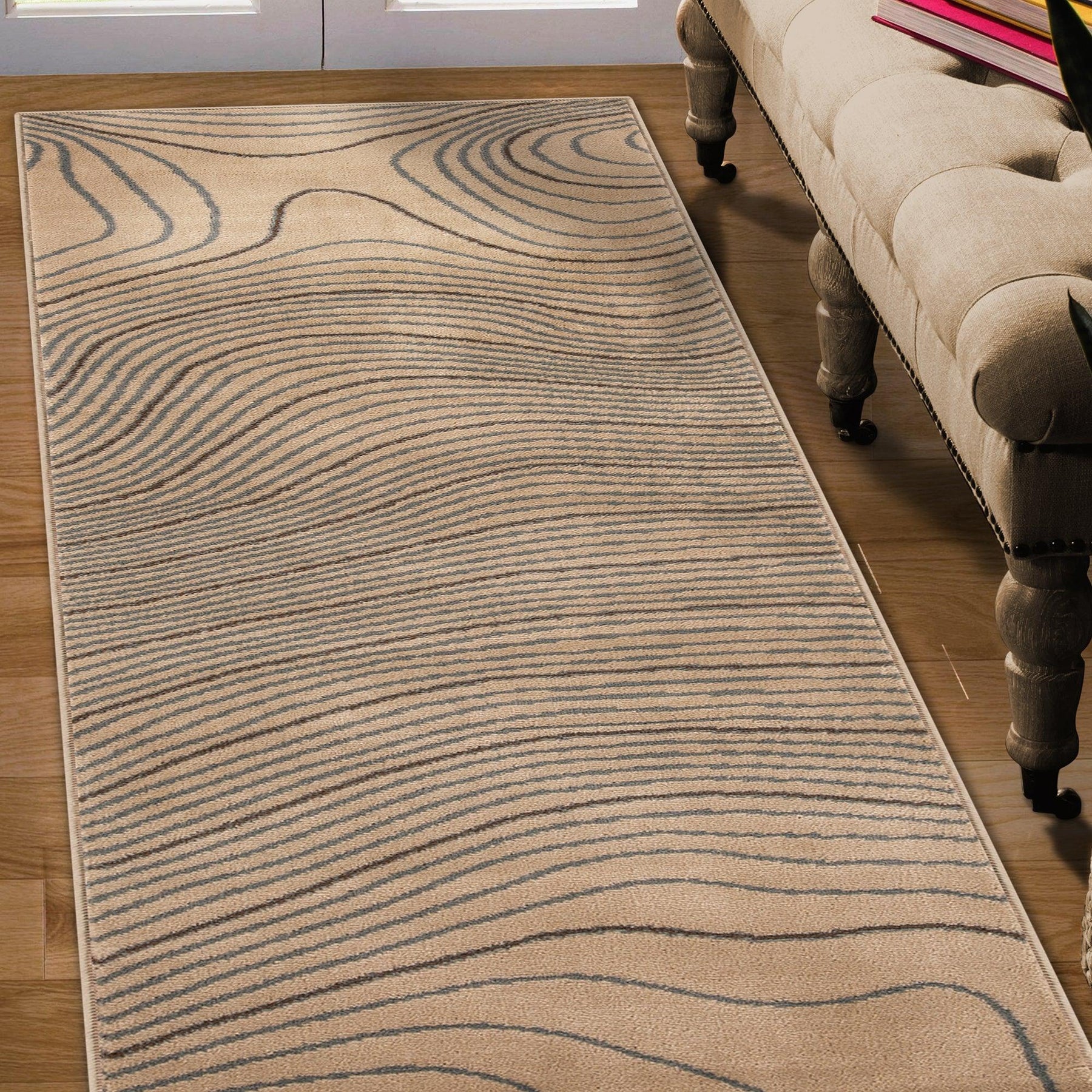 Modern Abstract Line Design Indoor Area Rug or Runner - Beige