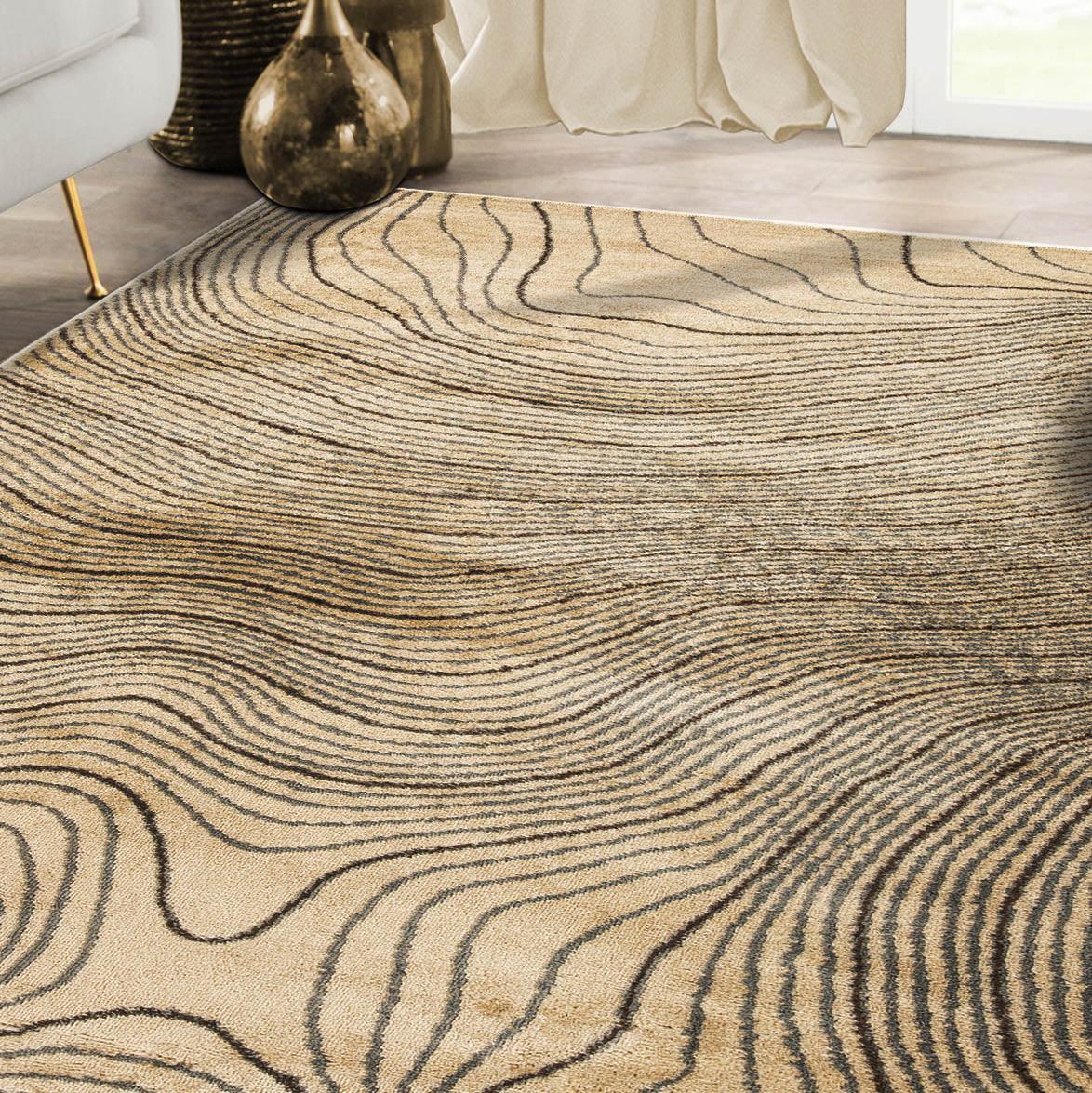 Modern Abstract Line Design Indoor Area Rug or Runner - Beige