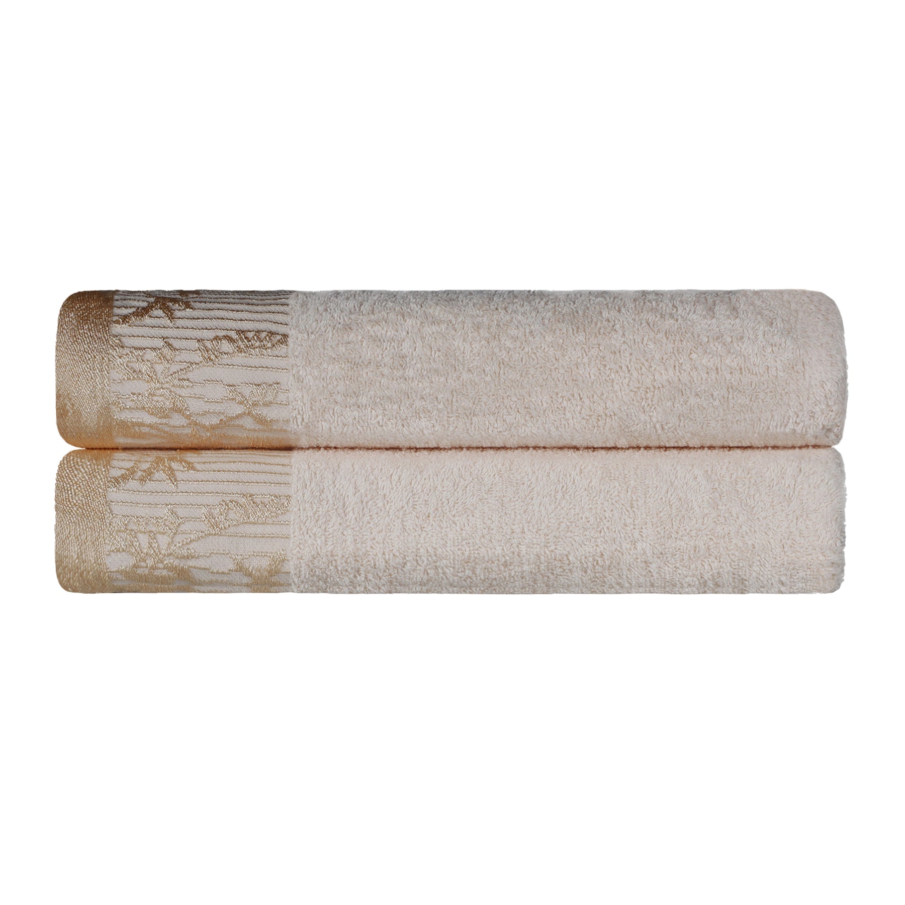 Superior Wisteria Cotton Floral Jacquard Border Bath Towels  - Ivory