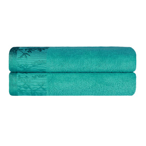Superior Wisteria Cotton Floral Jacquard Border Bath Towels - Turquoise