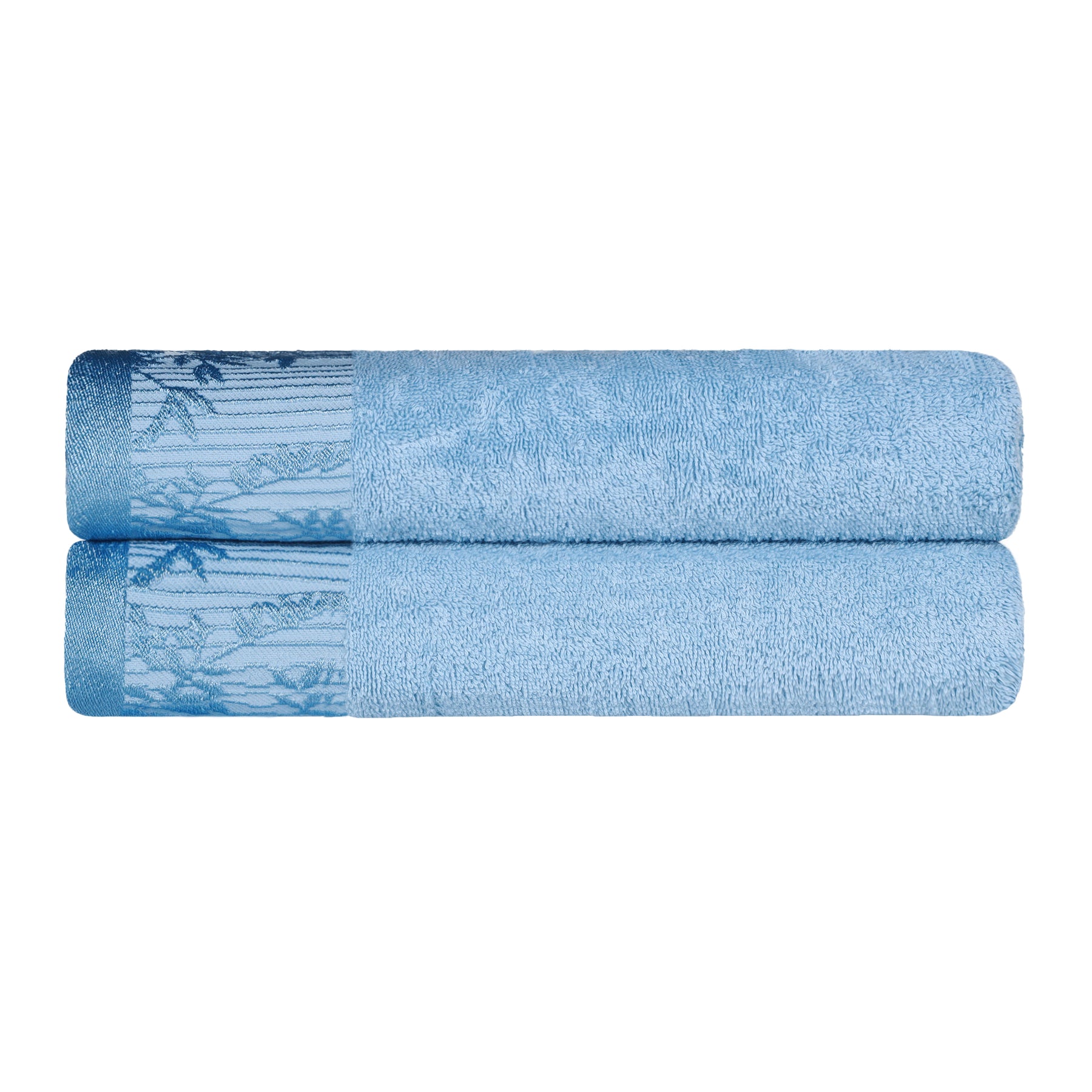 Superior Wisteria Cotton Floral Jacquard Border Bath Towels  - Waterfall