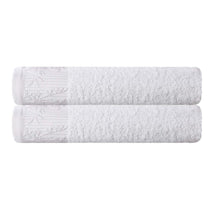 Superior Wisteria Cotton Floral Jacquard Border Bath Towels  - White-White