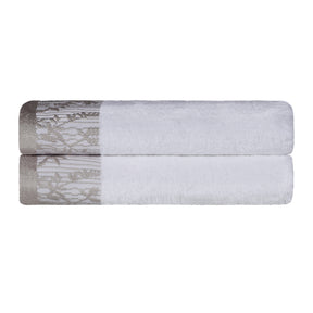 Superior Wisteria Cotton Floral Jacquard Border Bath Towels  - White