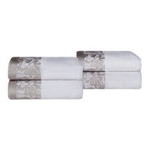 Superior Wisteria Cotton Floral Jacquard Border Hand Towels  - White